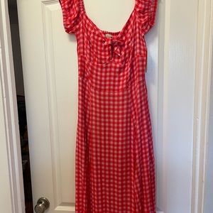 Sexy summer GIANNI BINI PINK GINGHAM MIDI MILKMAID DRESS SIZE XL NWT